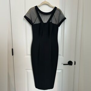 Maggy London Short Sleeve Sheer Illusion Black Cocktail Midi Dress Size 4